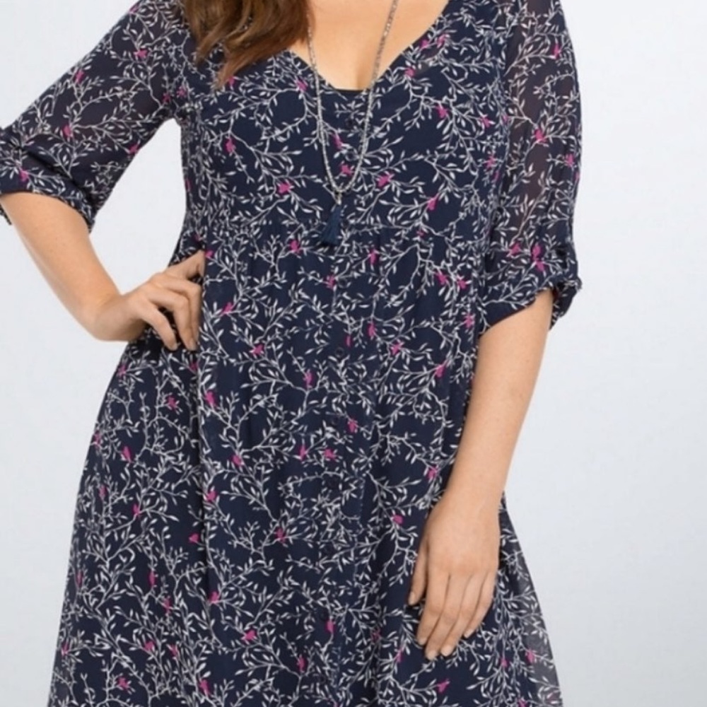 Torrid Blue Bird Print Shirt Dress - Picture 2 of 3